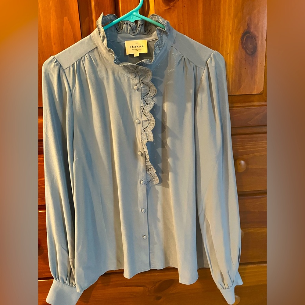 Sezane blouse- NWOT. Light blue, size 40 (medium)